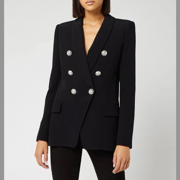 Balmain Black Grain De Poudre Oversized 6-Button wool blend Blazer - Picture 1 of 7
